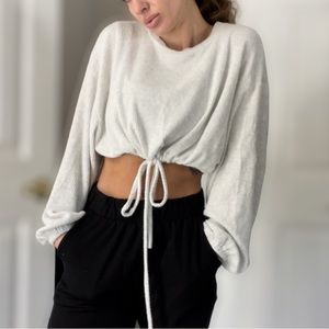 12th tribe light grey cropped tie sweater